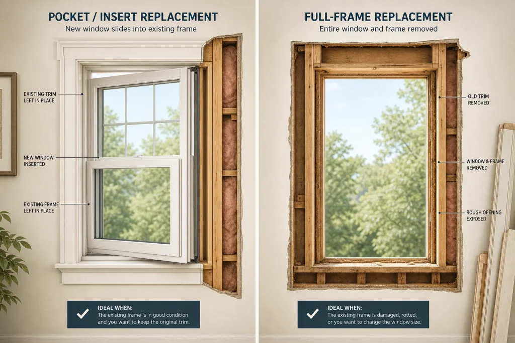 two windows before and after replacement 
