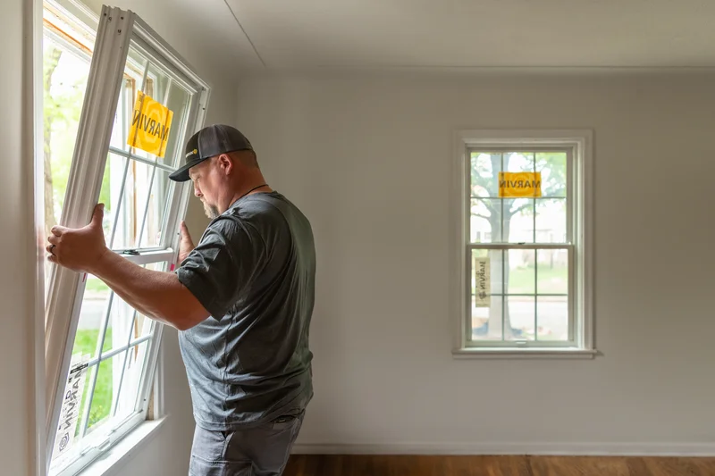 Image of how to choose a window replacement company with a certified installer fitting a Marvin window