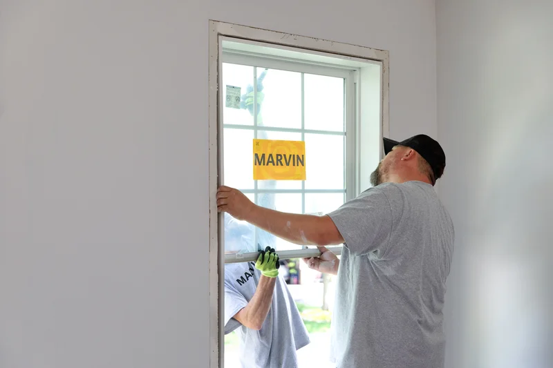 Image of a certified installer fitting a Marvin double-pane replacement window