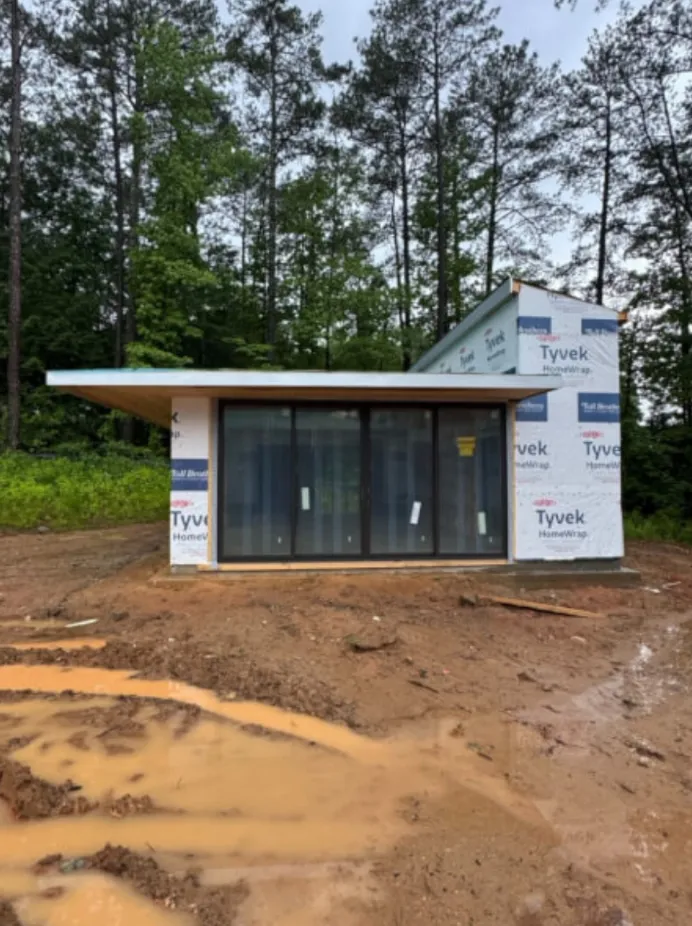 large Marvin glass doors installed on a new home under construction in Marietta, GA